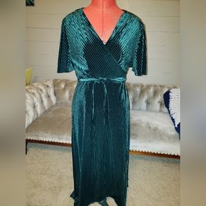 Crushed velvet ribbed wrap dress